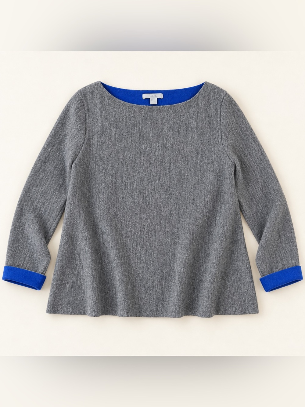 COS Gray Wool Sweater Cobalt Blue Contrast Size Small